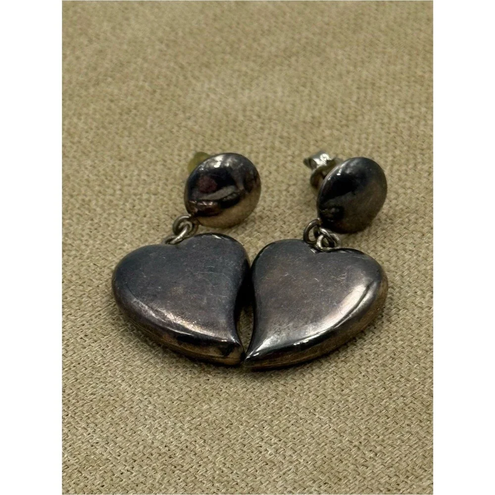 Vintage sterling Silver 925 TMA Heart Drop Earrings - Women Jewelry